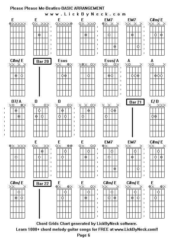 Chord Grids Chart of chord melody fingerstyle guitar song-Please Please Me-Beatles-BASIC ARRANGEMENT,generated by LickByNeck software.